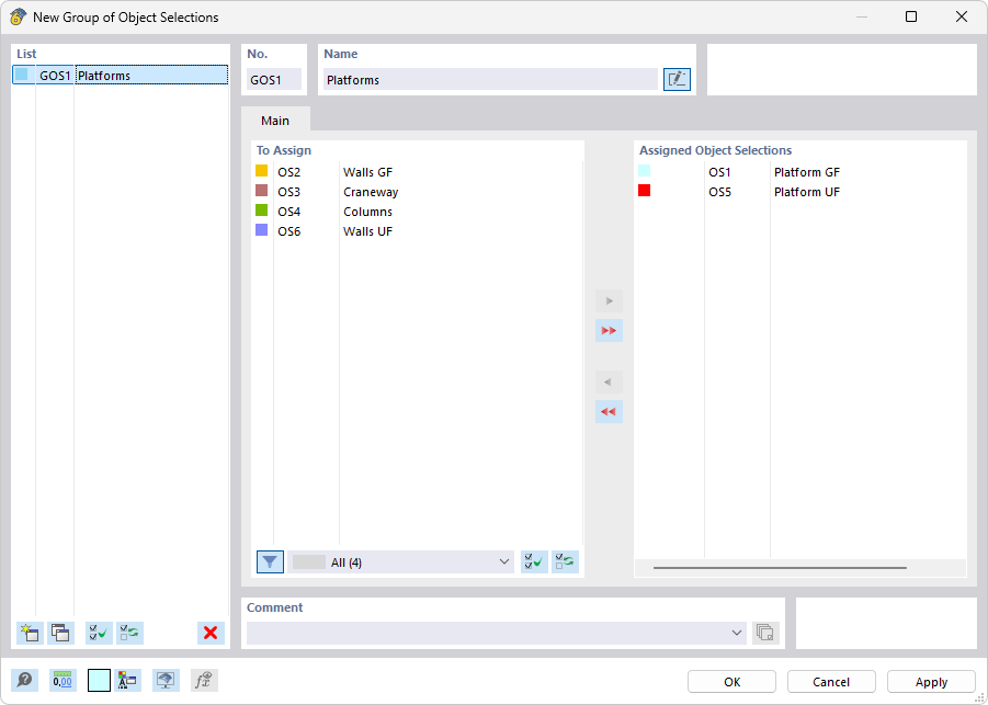 Dialog Box "New Group of Object Selections"