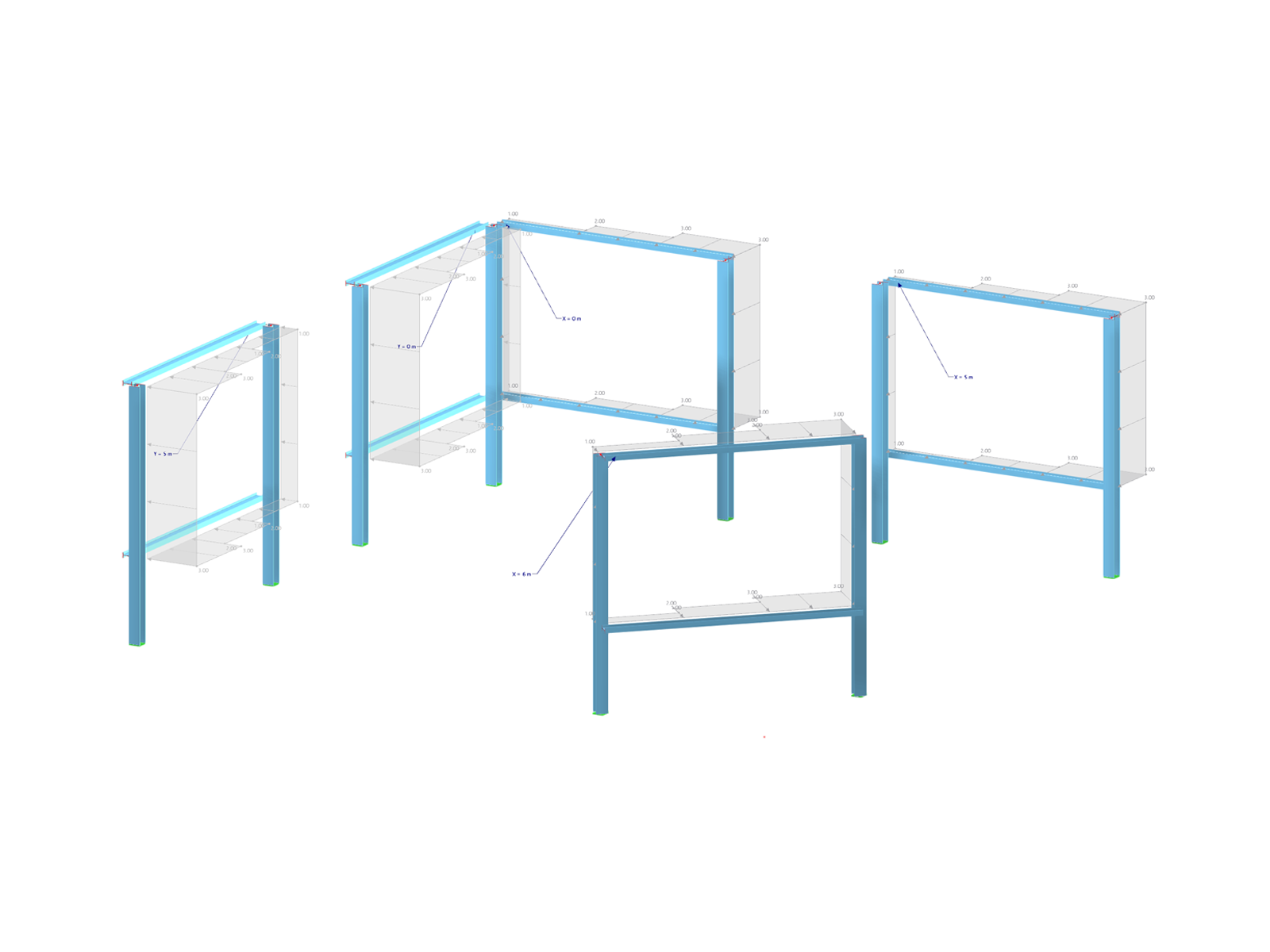 Beam model for demonstrating the input of variable loads using the load wizard from surface loads in construction.