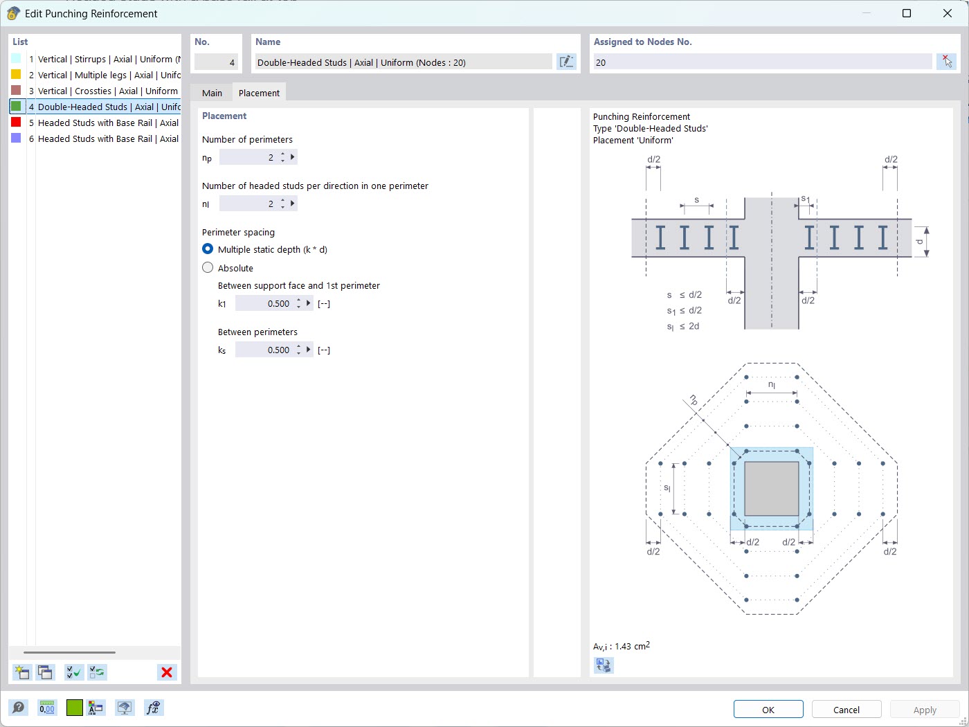 Display of punching shear reinforcement according to ACI and CSA