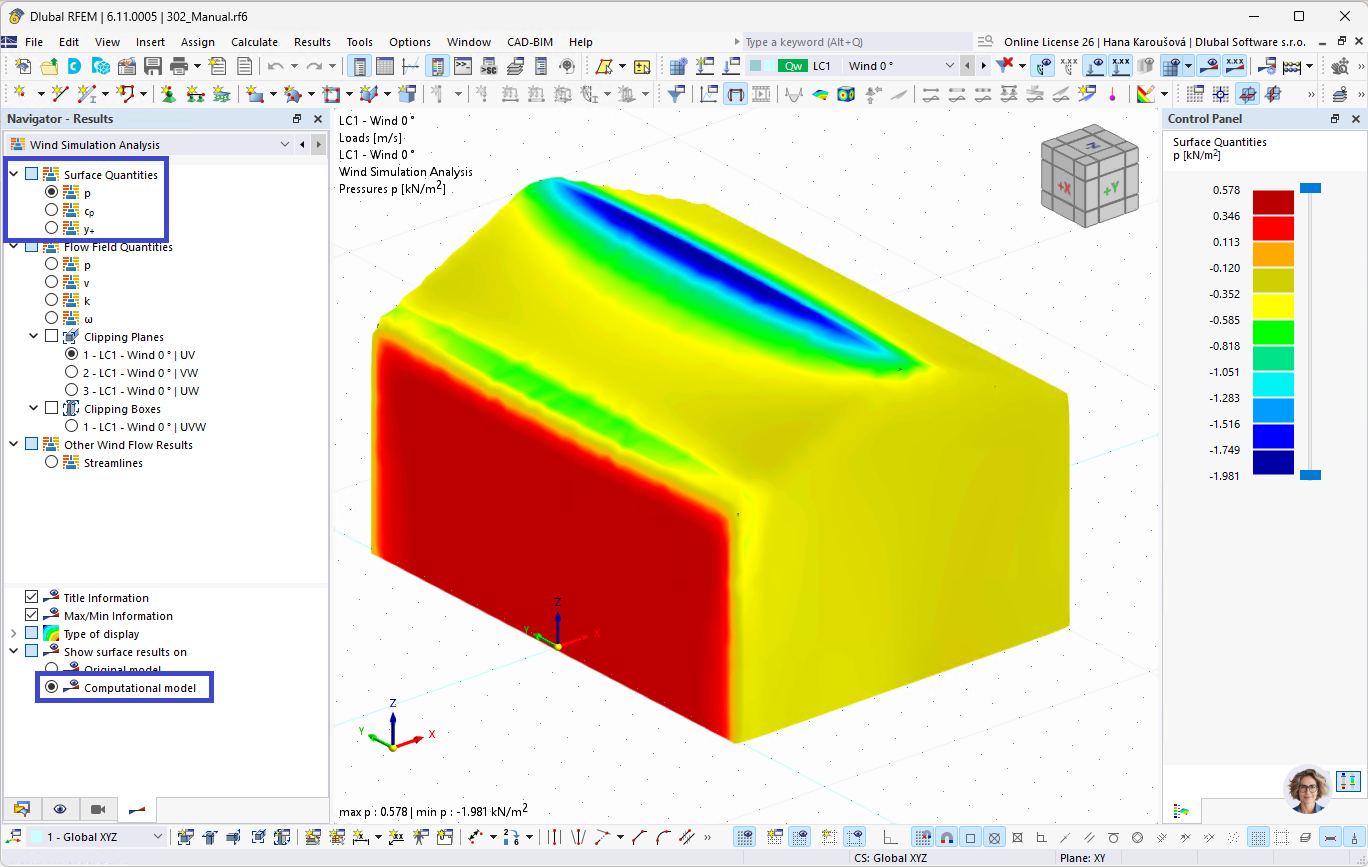 Surface Pressure on Computational Model