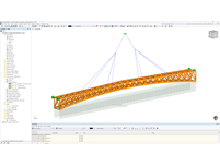 Structural analysis model of a footbridge in RFEM 6, showing details of the uplift and interaction between components.