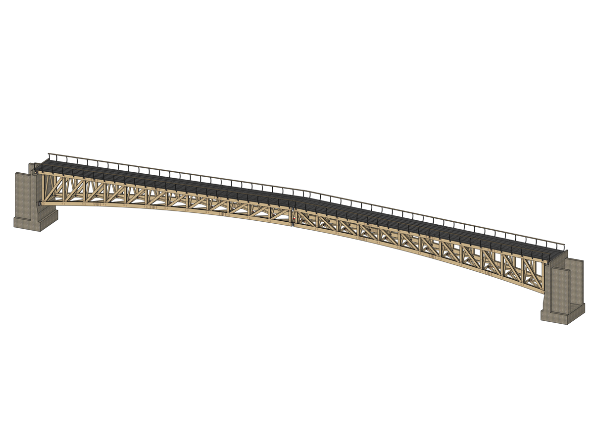 Detailed view of a footbridge designed in cadwork, highlighting its structure and natural timber materials.