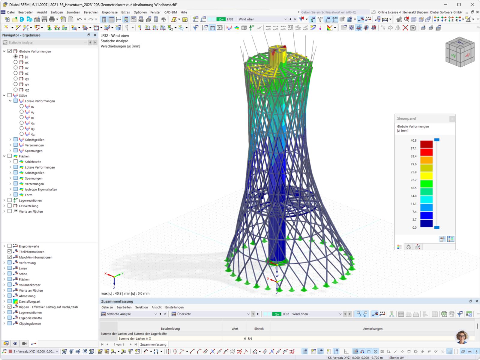 Result of a wind load analysis on a complex structure in RFEM, created by ibr tragwerk Barth + Rugenstein GmbH.