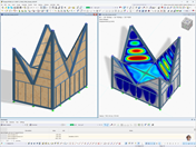 Two models of a house with structural and deformation views, illustrating load impact.
