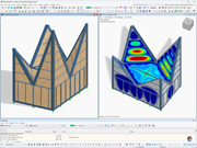 Two models of a house with structural and deformation views, illustrating load impact.