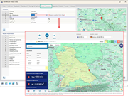 The graphic illustrates the process of importing a model's geographical location from a map in the RFEM 6 software interface.