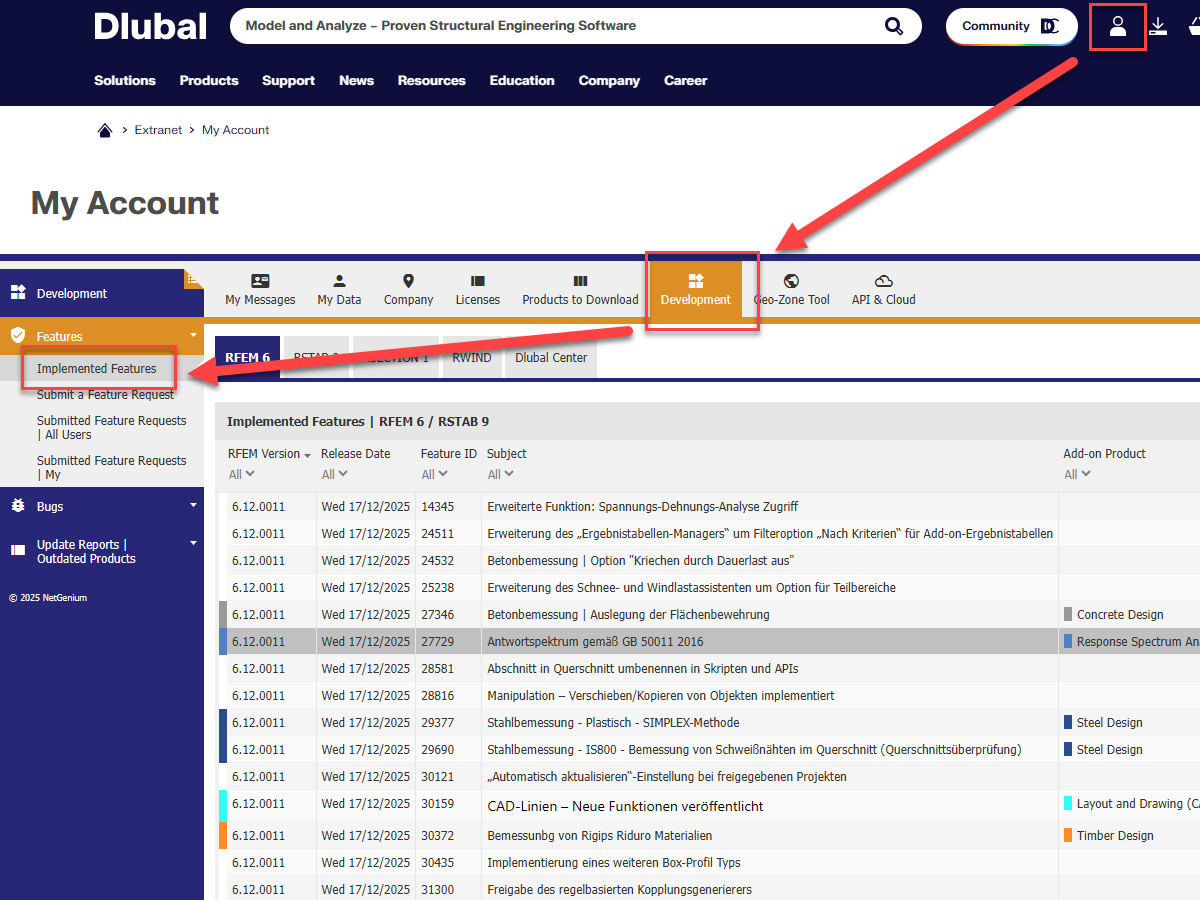 Screenshot of the user interface in Extranet, highlighting new features and updates.