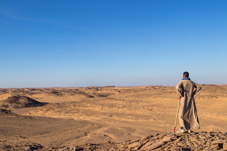 Desert landscape with rocks in the foreground as part of the future New Delta Project in Egypt.