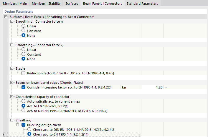 Design parameters for a beam panel as a timber panel wall in accordance with Eurocode 5, Case KB 001923