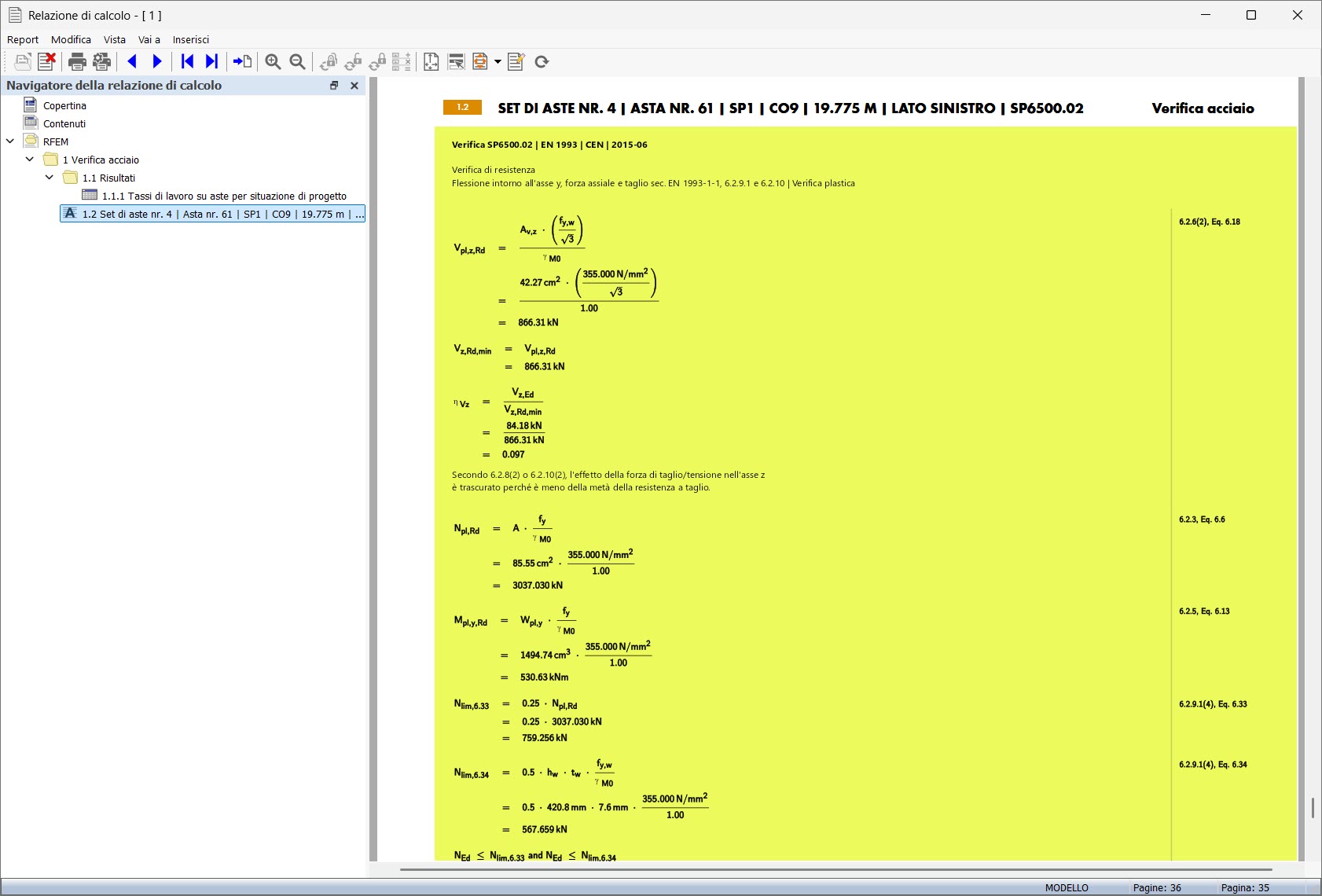 Printout Report: Design Check Details with Formulas in Text