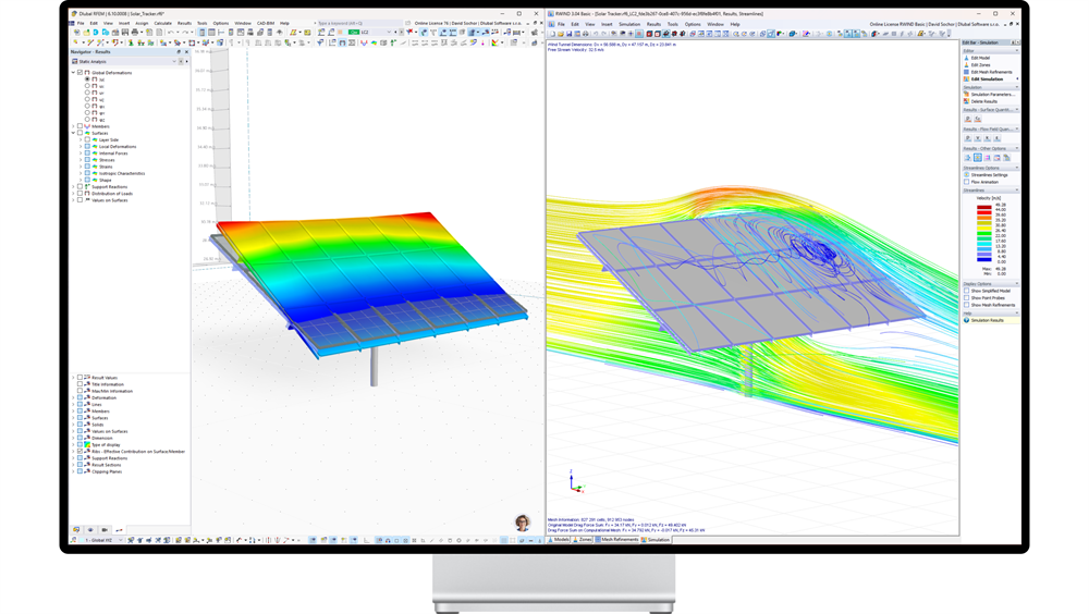 Animation showing deformation of a solar panel caused by wind load transfer from RWIND 3 to RFEM 6.
