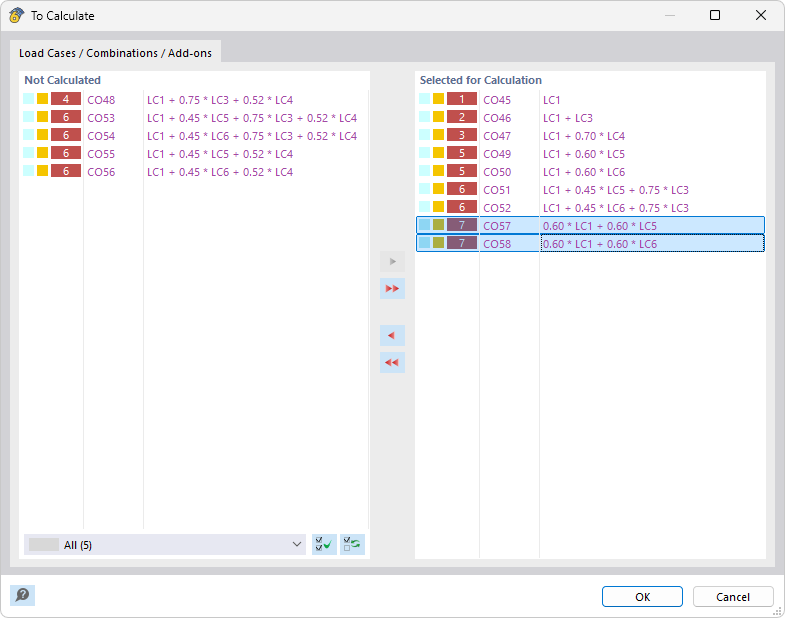 Selecting Load Combinations of Design Situation