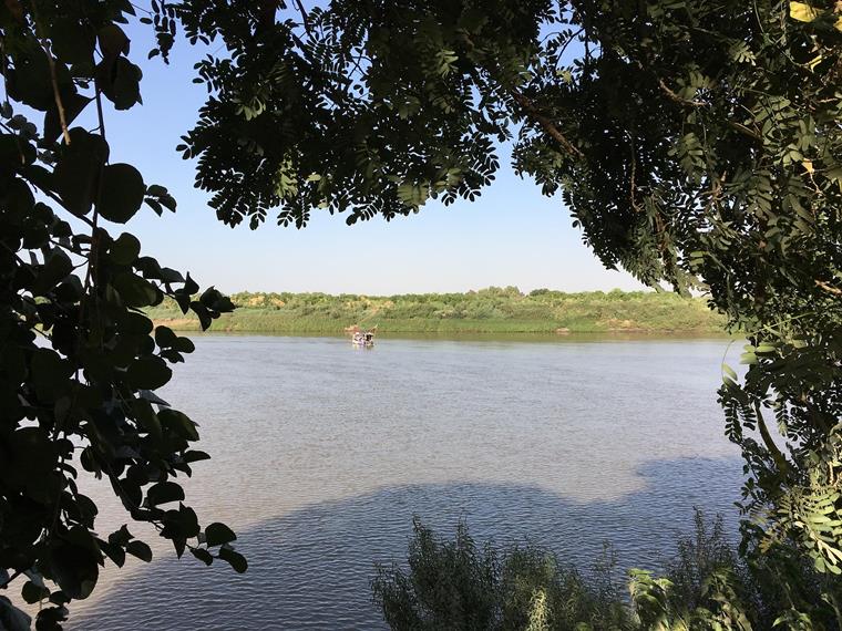 Dam on the Nile near Khartoum, Sudan, with reservoir.
