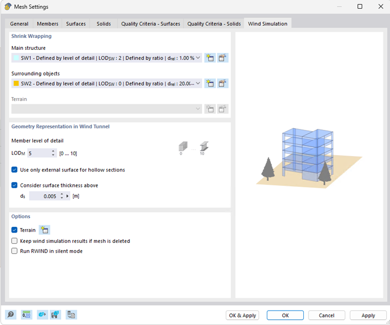 Dialog Box "Mesh Settings", Tab "Wind Simulation"