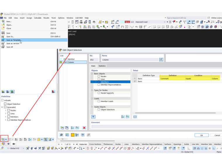 Defining Object Selection in RFEM Template