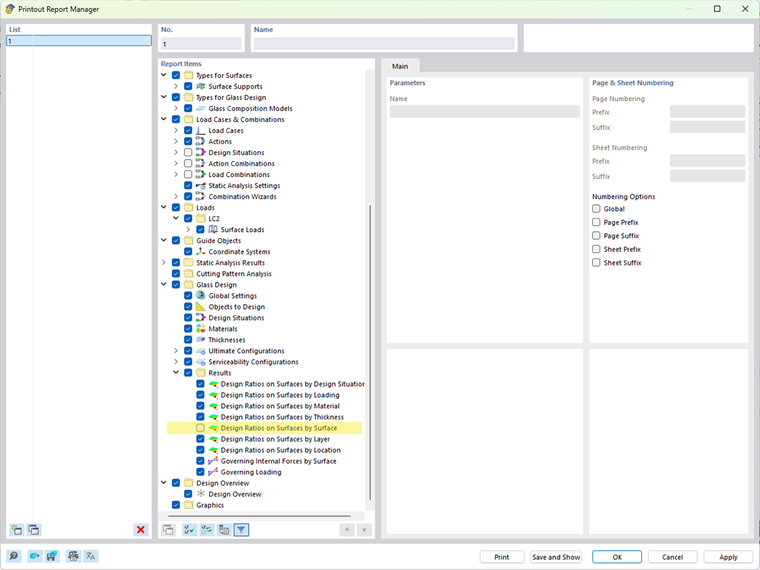 Standard settings for utilization results at surface points deactivated for efficiency in printout reports.