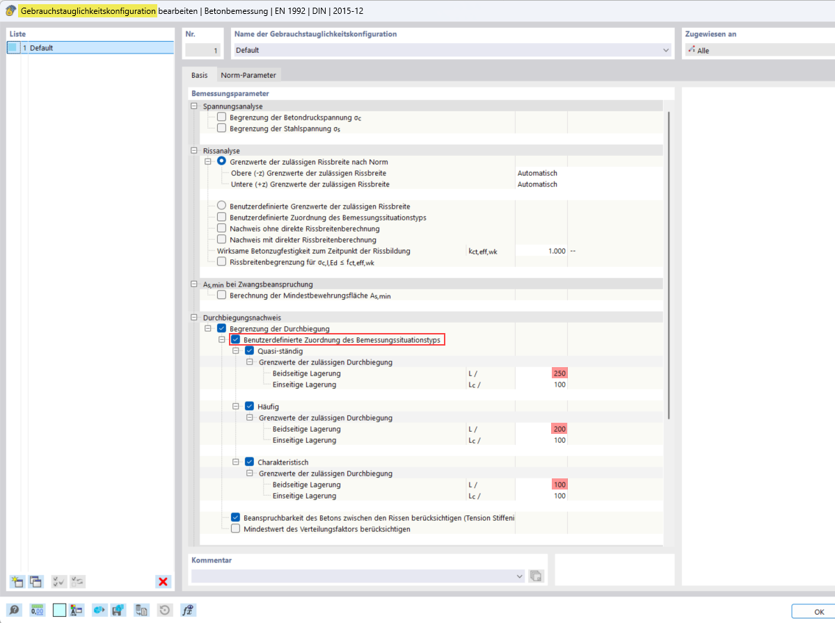KB 1992 | Serviceability Configuration: User-Defined Assignment of Design Situation Type