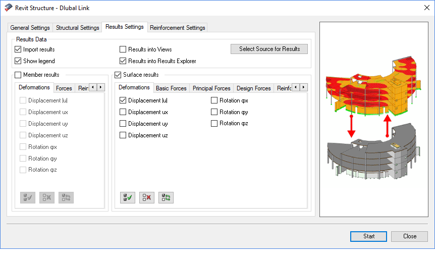 Dialog box for selecting result settings in engineering software