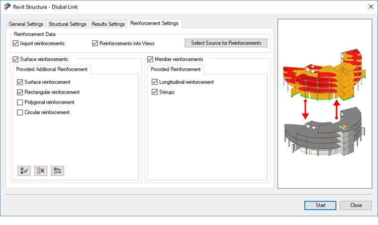 Detailed view of reinforcement settings in engineering software, shows options for adjusting reinforcement parameters.