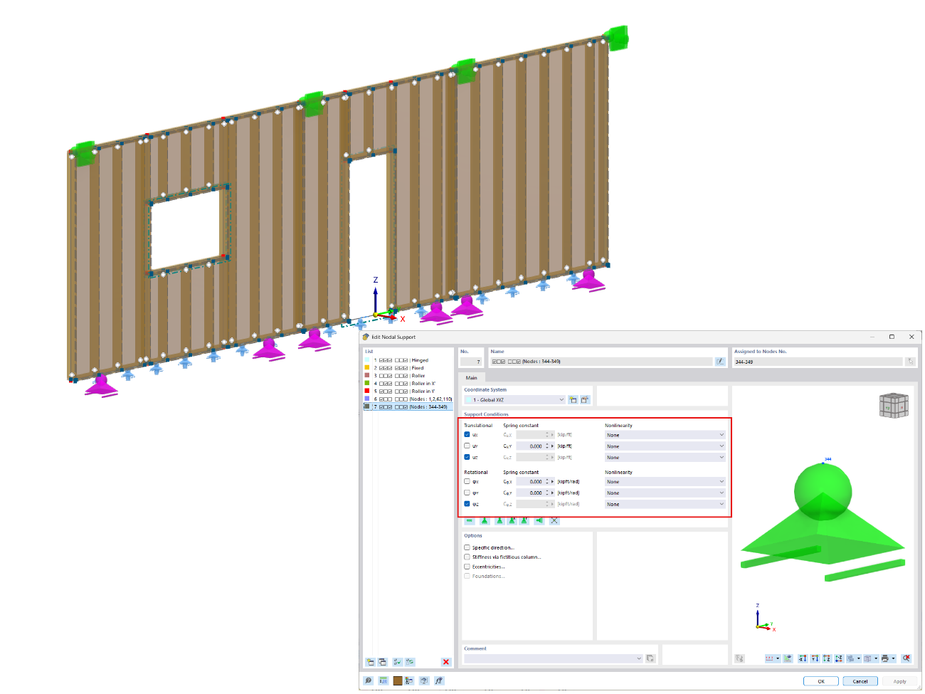 Shear wall nodal supports at hold-down locations