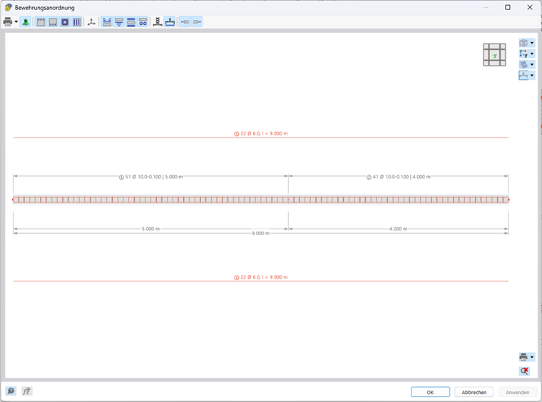 Detailed view of the reinforcement layout in the reinforced concrete component