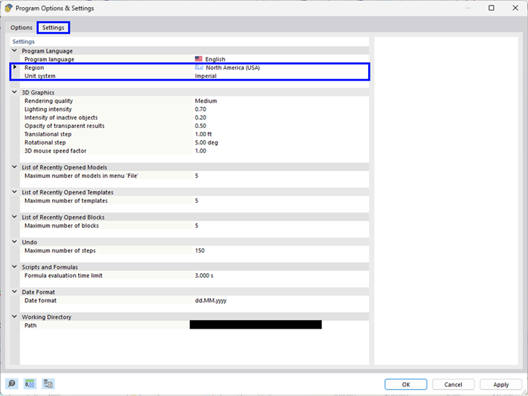 "Program Options & Settings" Dialog Box