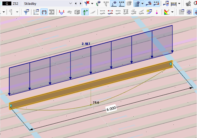 In my model, the deflection was over 70 mm. According to a manual calculation with the given parameters, it should be around 30 mm.
What could be the cause of this?