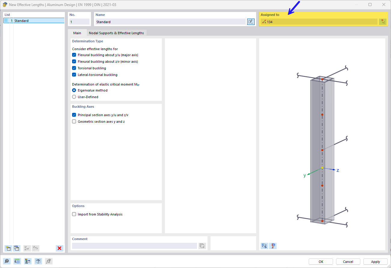 Effective Lengths – Assigning Type in Dialog Box "Effective Length"