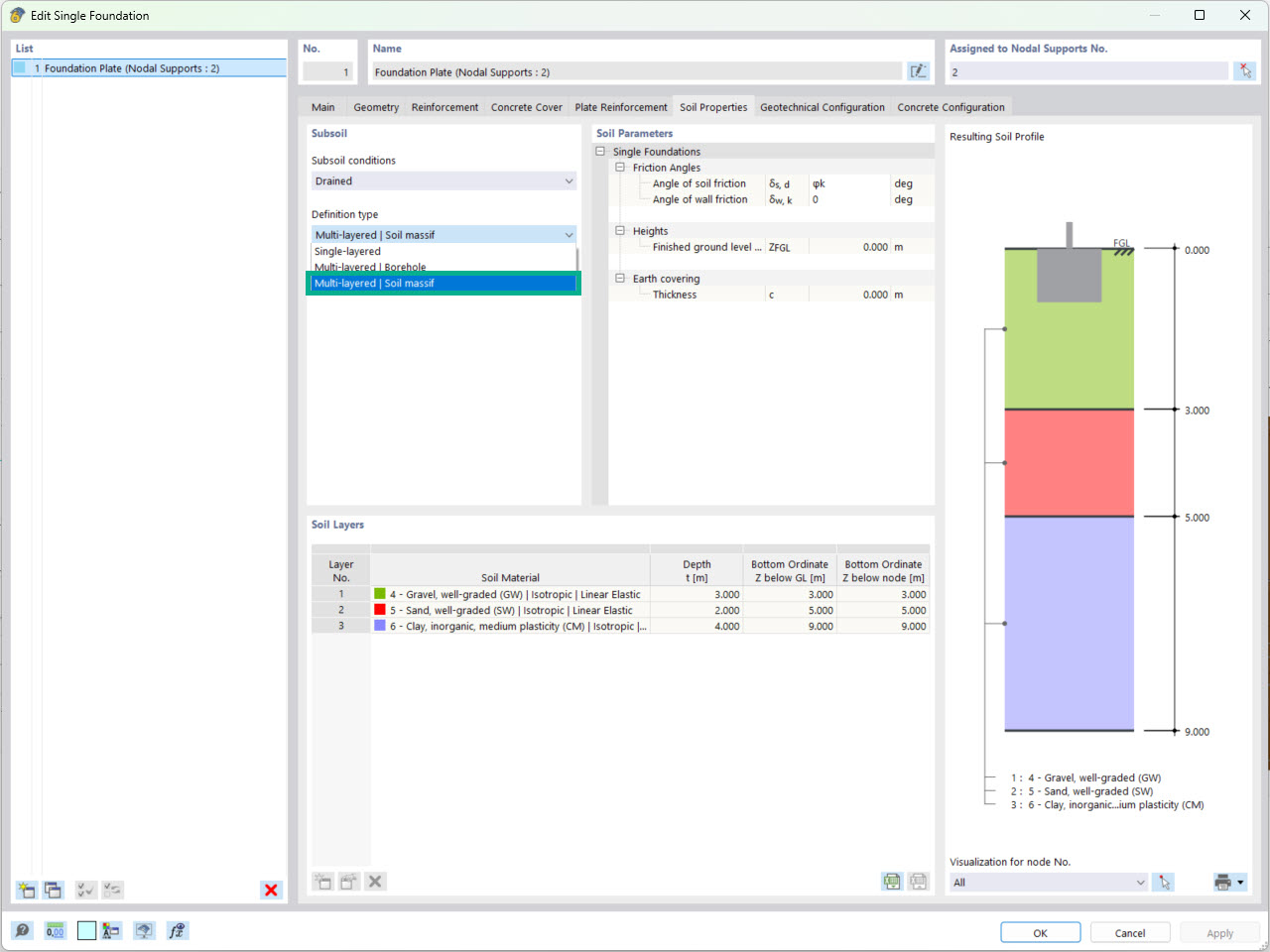 Multilayered soil simulation for structural analysis of concrete foundations in the geotechnical engineering tool.