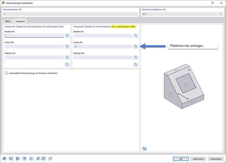 Display of the assignment of objects in a structural model for the independent meshing of piles.