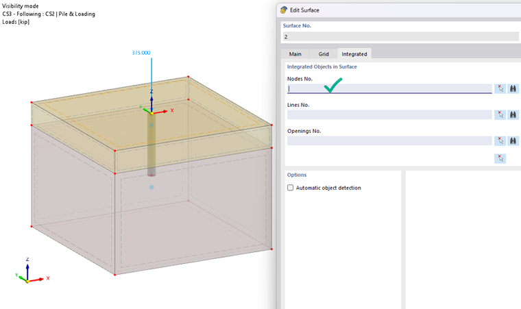 Display of integrated objects on the terrain surface, excluding pile head nodes