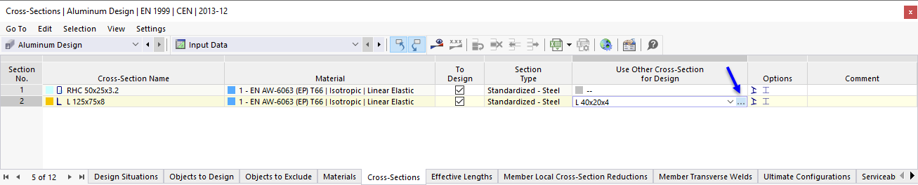 Using Other Cross-Section for Design