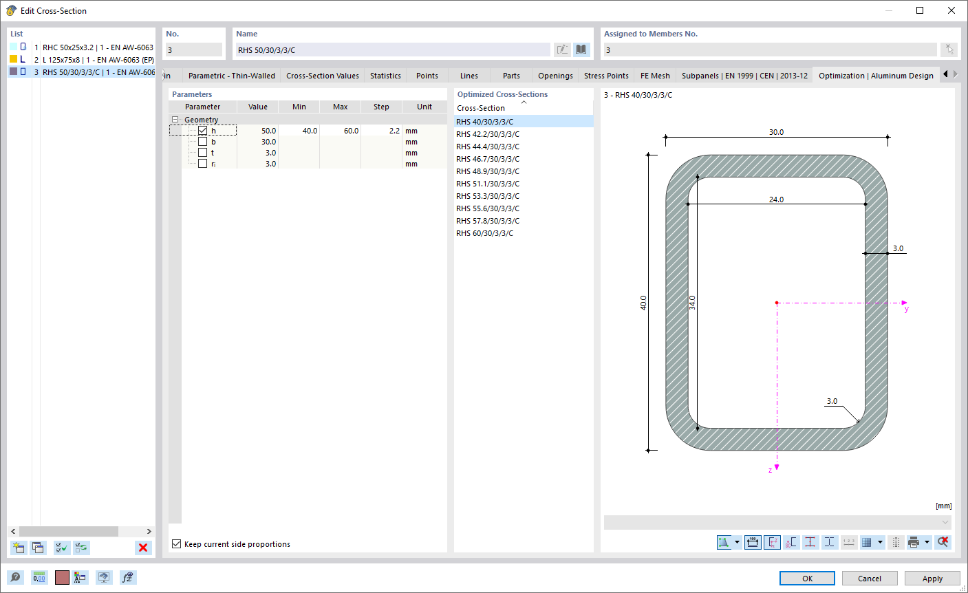 Optimizing Parametric Cross-Section