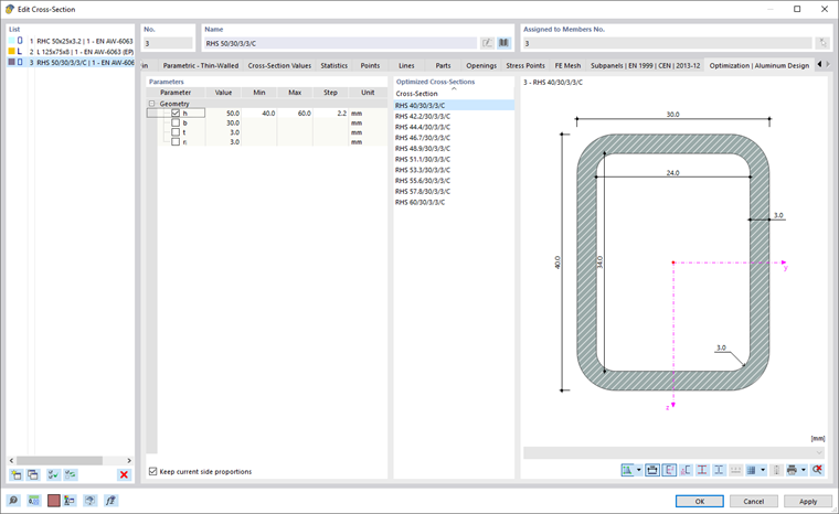 Optimizing Parametric Cross-Section