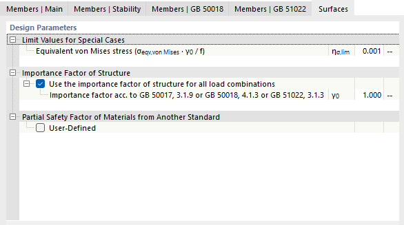 Tab "Members | Surfaces" for Steel Design According to GB 50017