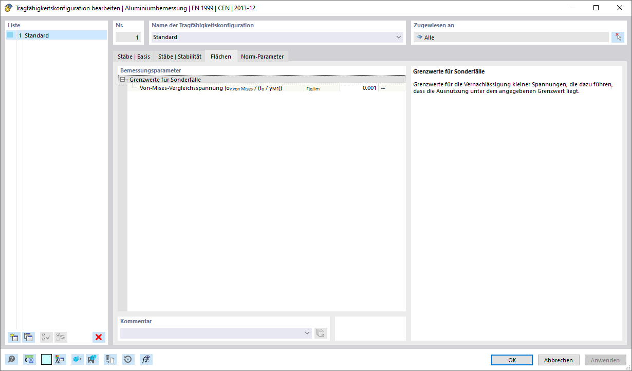 Dialog Box "Edit Ultimate Configuration", Tab "Surfaces"
