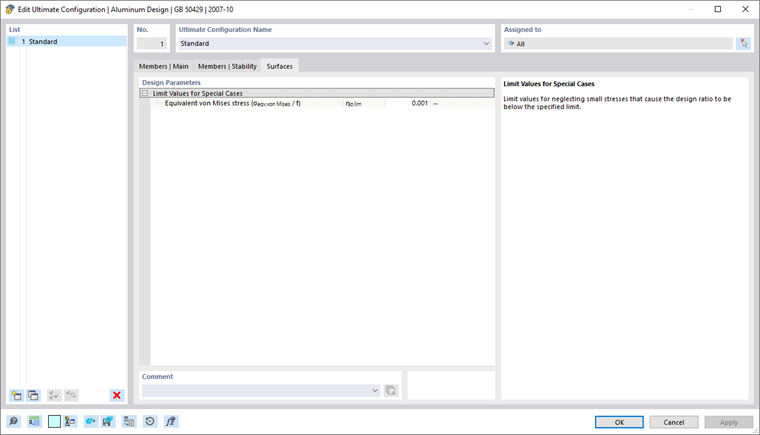 Dialog Box "Edit Ultimate Configuration", Tab "Surfaces"