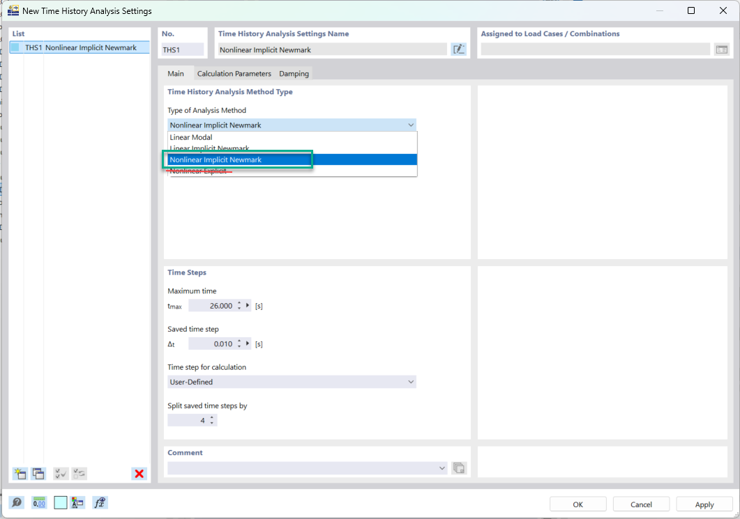 Nonlinear Implicit Newmark Solver for treating nonlinearities inside a Time History Analysis.