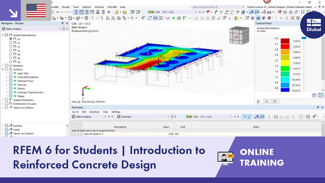 Online training image illustrating reinforced concrete design concepts for students in a virtual classroom setting.