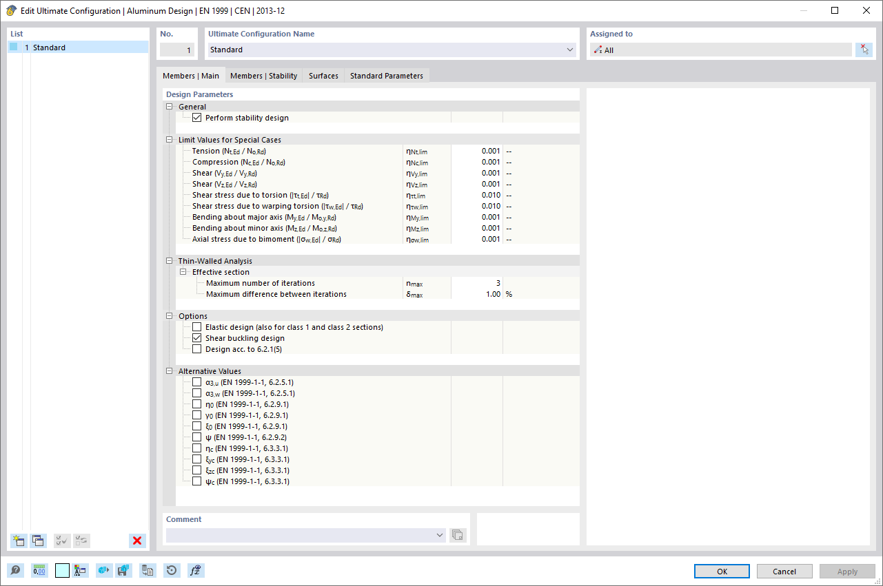 Dialog Box "Edit Ultimate Configuration", Tab "Members | Main"