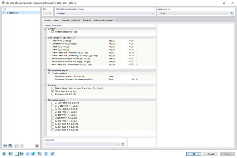Dialog Box "Edit Ultimate Configuration", Tab "Members | Main"