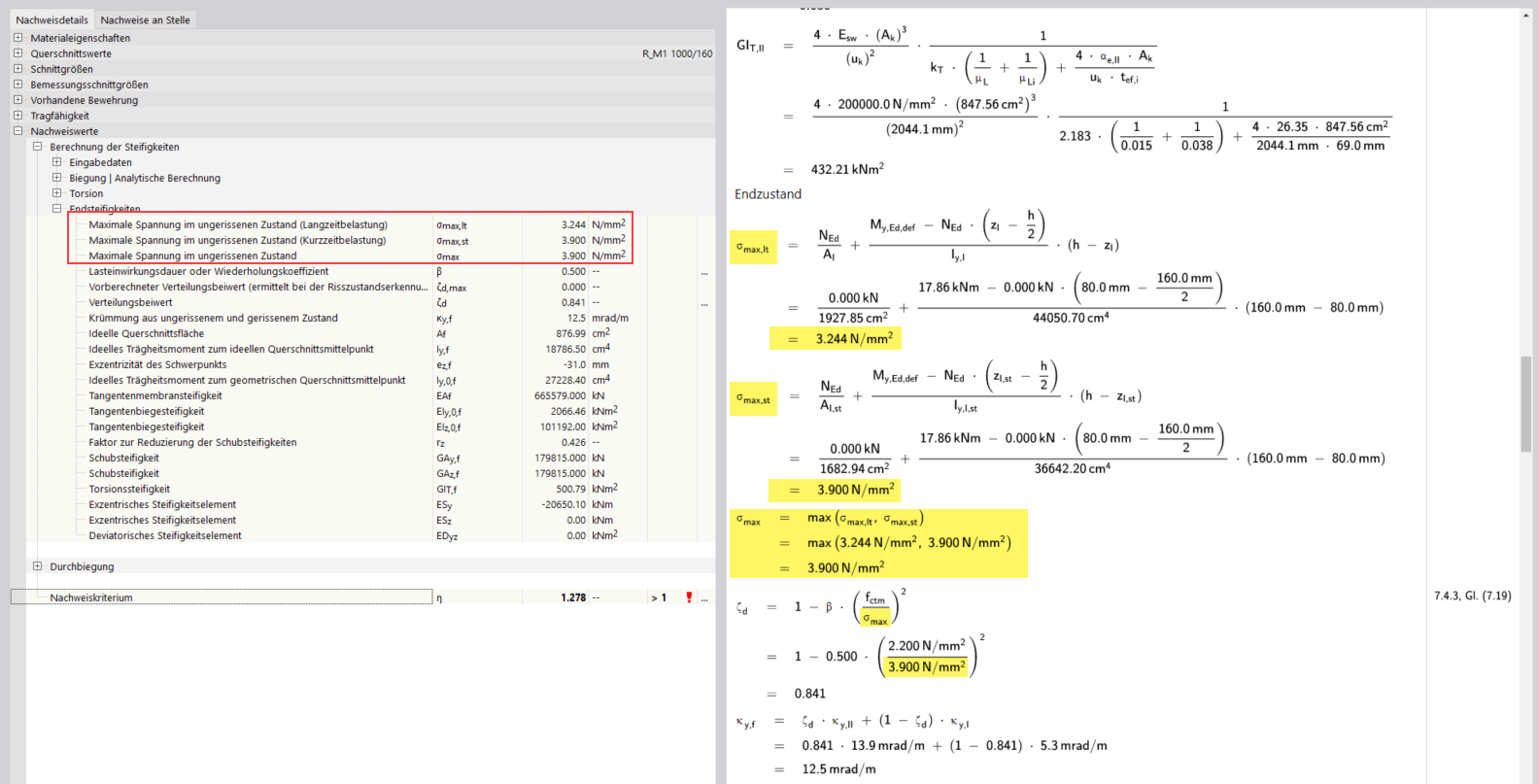 Calculation of the distribution coefficient using the maximum stress from the short-term load