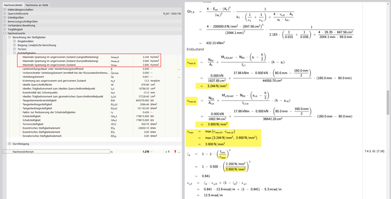 Calculation of the distribution coefficient using the maximum stress from the short-term load