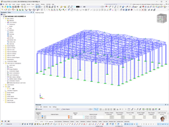 Computational model of a steel hall with truss girders, designed in RFEM for engineering applications.