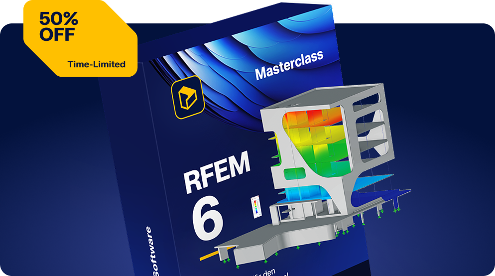 Illustration of RFEM 6 Masterclass promotion during Cyber Week offering a 50% discount.
