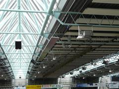 Detailed display of a roof structure with technical components and connections.