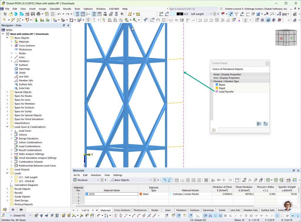 Illustration of the "Load Transfer" member type for efficient interaction of structural elements in building structures.