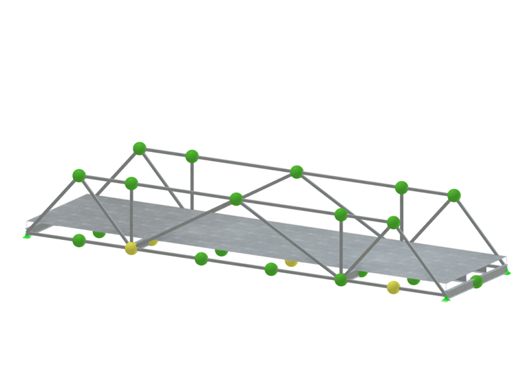 A bridge structure is monitored using digital twins with sensors recording deck deformation and noise levels from traffic.
