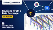 Promotional graphic for a free webinar about data exchange between Revit and RFEM 6 in the USA.