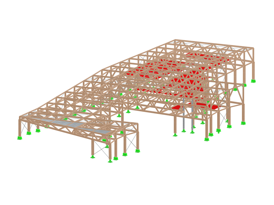 View of Sages Road Depot with glulam timber trusses and integrated office spaces, showcasing timber engineering.